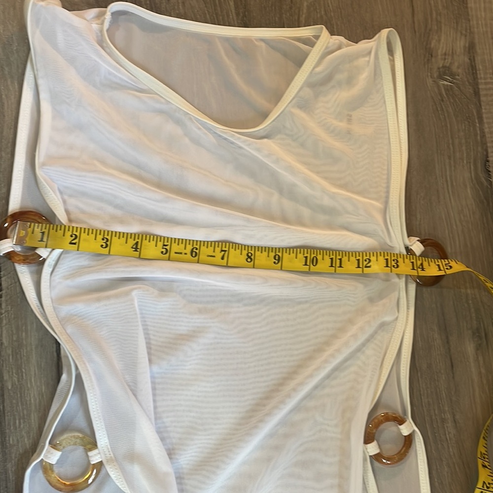 Sheer white sleeveless swim cover, tunic, top, peek a boo slits on side, Large - Picture 7 of 10